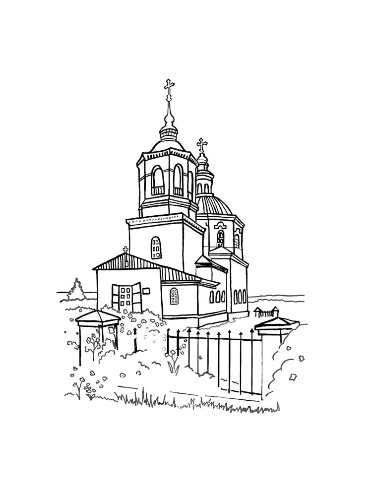 Раскраски церковь черно-белая раскраска