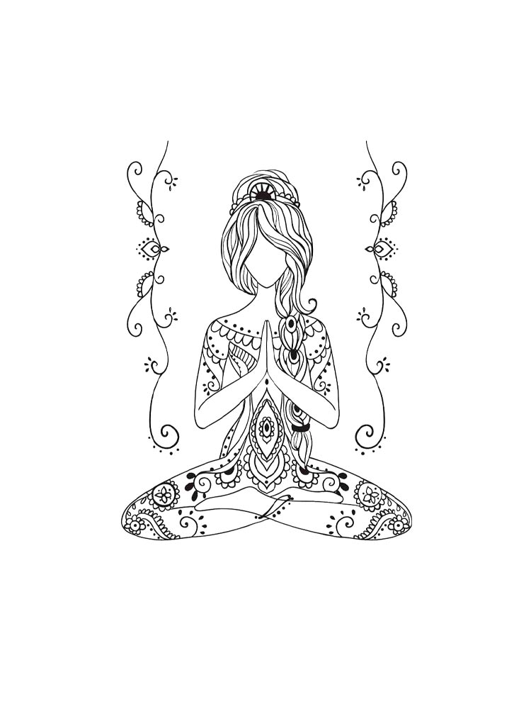 Раскраски йога черно-белая раскраска 2