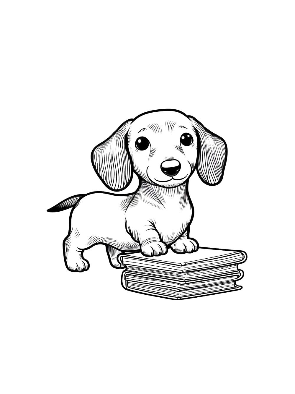 Такса стоит на книжках