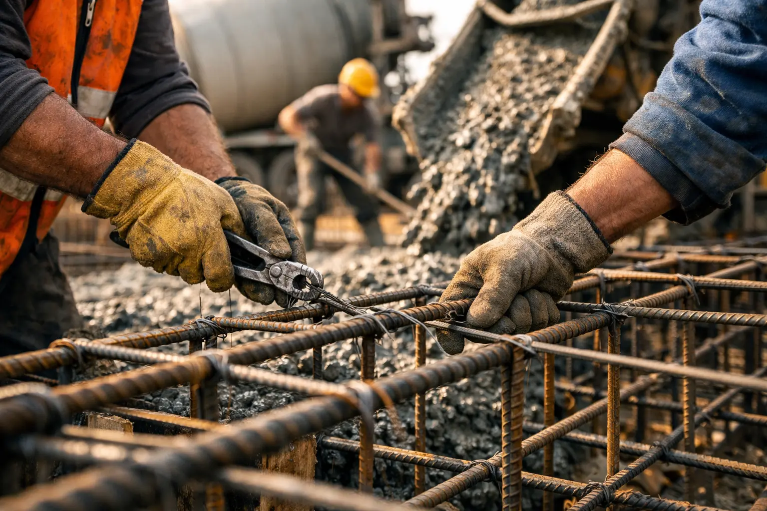 Армирование и заливка бетона в фундамент