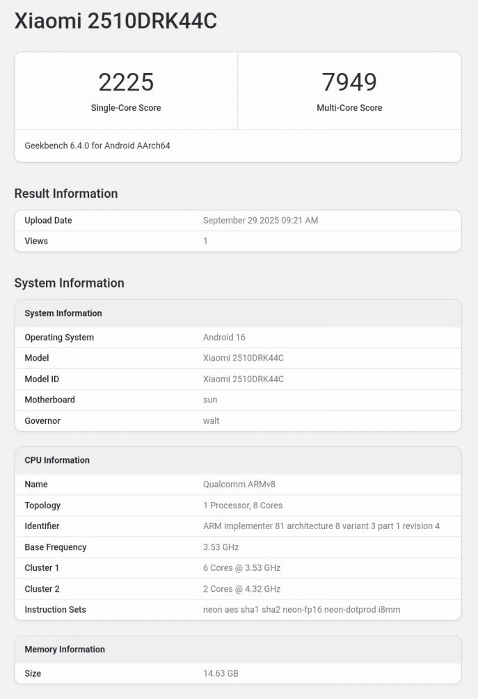 Redmi K90 на Geekbench