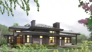 Дом с высокой кровлей над террасой