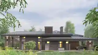 Дом с высокой кровлей над террасой