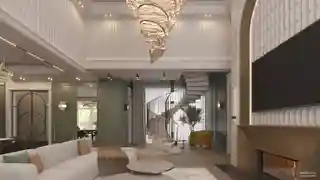 Гостинная кухня и лестница