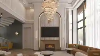 Гостинная кухня и лестница