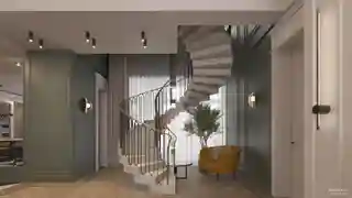 Гостинная кухня и лестница