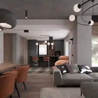 Основная группа помещений. Хол, кухня, гостинная