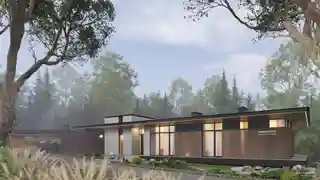 Одноэтажный дом на сложном участке с большим перепадом рельефа