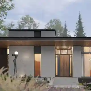 Одноэтажный дом на сложном участке с большим перепадом рельефа