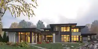 Дом с гаражом и бассейном с плоской кровлей