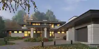 Дом с гаражом и бассейном с плоской кровлей