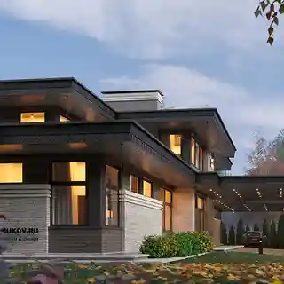 Дом с гаражом и бассейном с плоской кровлей