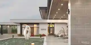 Два дома с бассейном и большим навесом