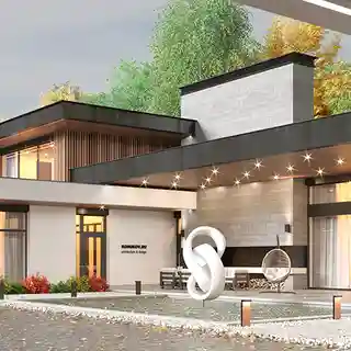 Два дома с бассейном и большим навесом