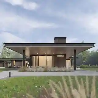 Дом с отдельно стоящим гаражом под одной кровлей