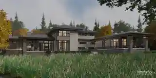 Дом с баней и гаражом на участке с уклоном