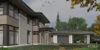 Дом с баней и гаражом на участке с уклоном