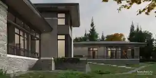 Дом с баней и гаражом на участке с уклоном