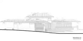 Дом с баней и гаражом на участке с уклоном