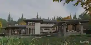 Дом с баней и гаражом на участке с уклоном