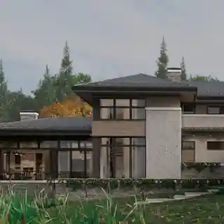 Дом с баней и гаражом на участке с уклоном