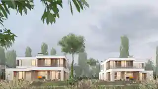 Два дома в современном стиле с двумя бассейнами