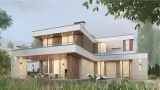 Два дома в современном стиле с двумя бассейнами