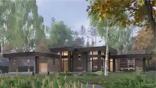 Одноэтажный дом с маленьким гаражом