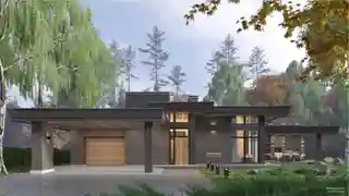 Одноэтажный дом с маленьким гаражом
