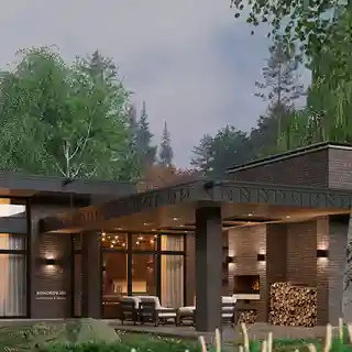 Одноэтажный дом с маленьким гаражом