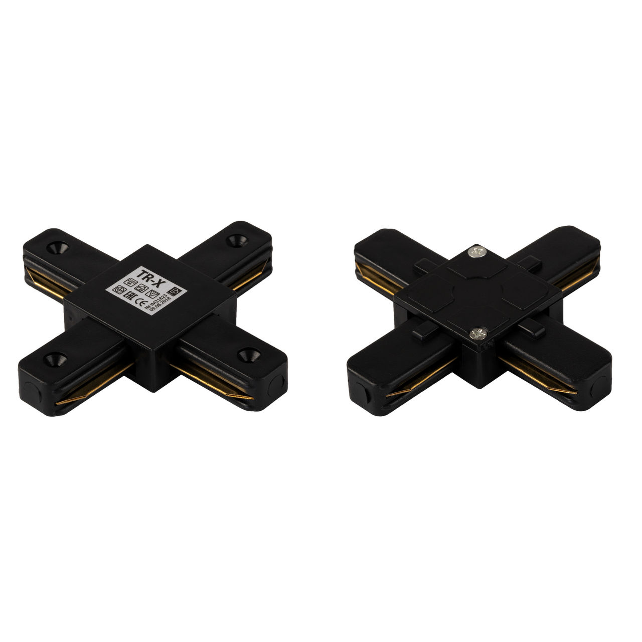 X - соединитель питания для накладного шинопровода трековой системы 1 фазный трек 10А, 220В, Черный TR-X BK