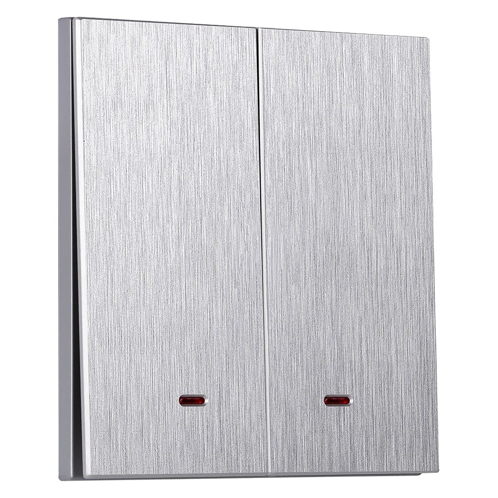 Выключатель 2-клавишный с индикатором независимый 10А алюминий серебро «Альтаир» (SBE-i11al-10-SW2-1