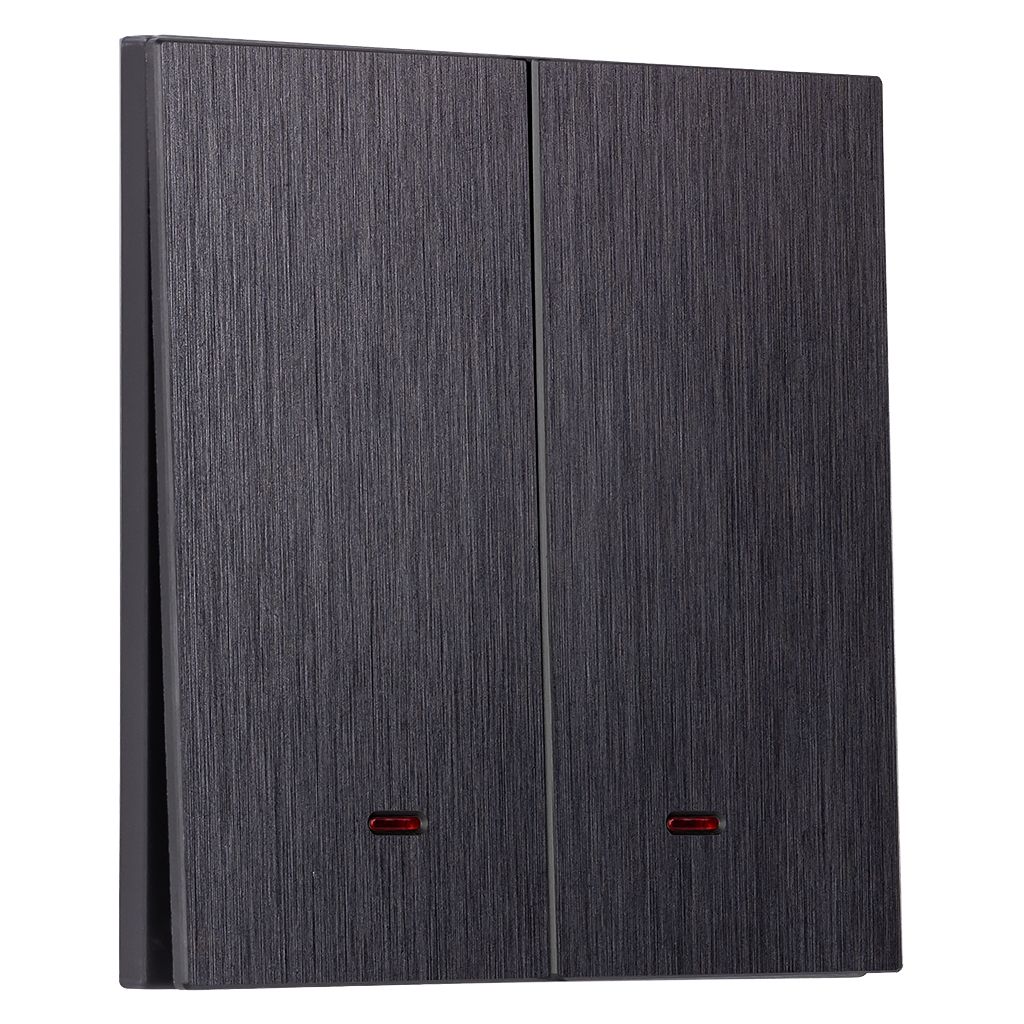 Выключатель 2-клавишный с индикатором независимый 10А алюминий черный «Альтаир» (SBE-i11alb-10-SW2-1