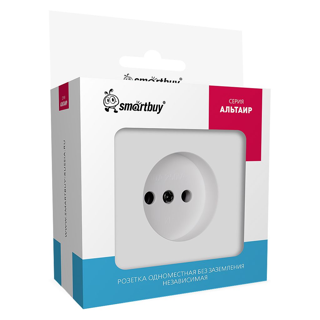 Розетка одноместная без заземления независимая 10А белая «Альтаир» (SBE-i11w-10-S1-N)