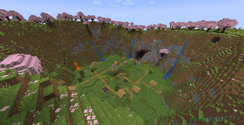 Деревня в вишнёвом горном котле — сид Minecraft