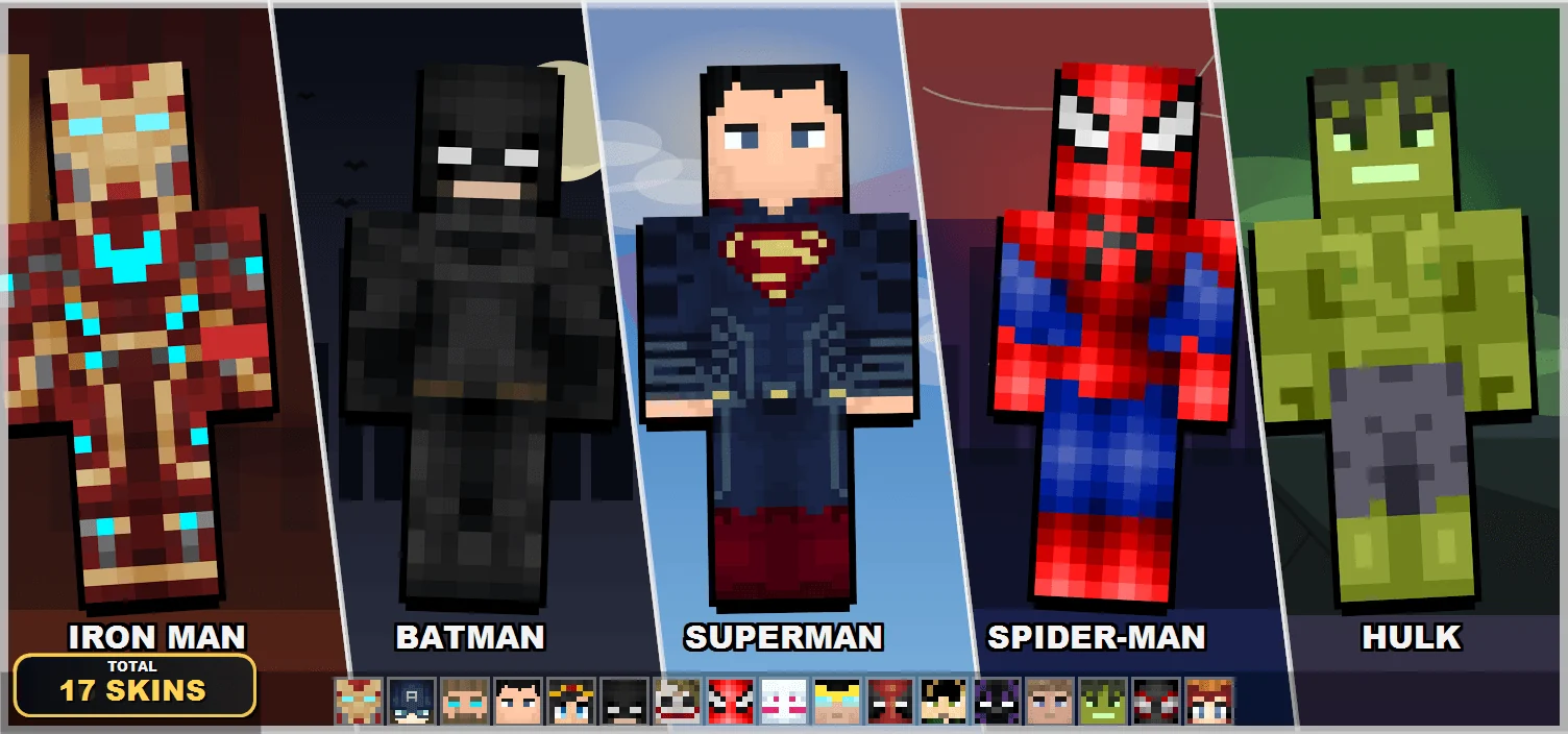 Superhero Skins — 20 супергероев для Minecraft Bedrock