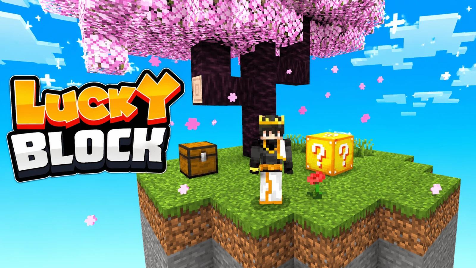 Lucky Block SkyBase — небесная база с лаки-блоком для Bedrock