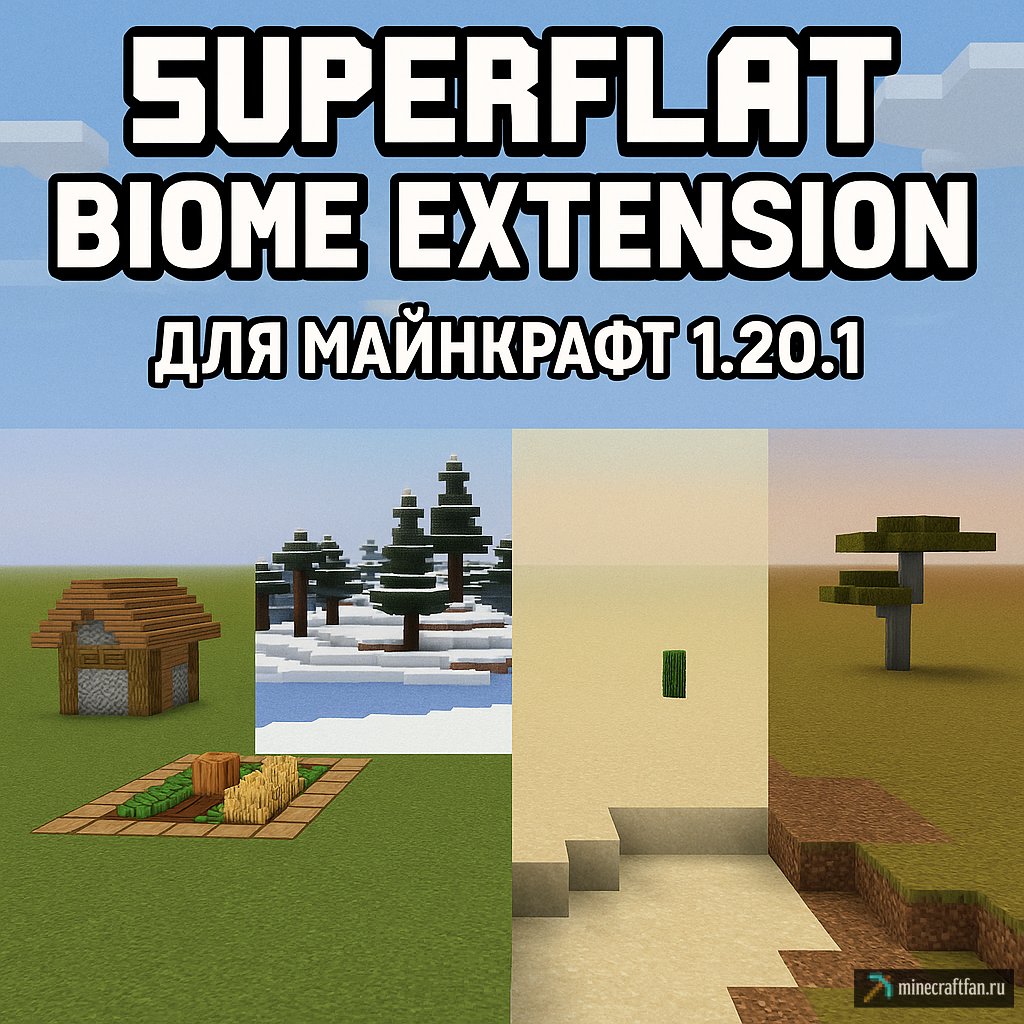 Superflat Biome Extension для Майнкрафт 1.20.1 — новые биомы в плоском мире