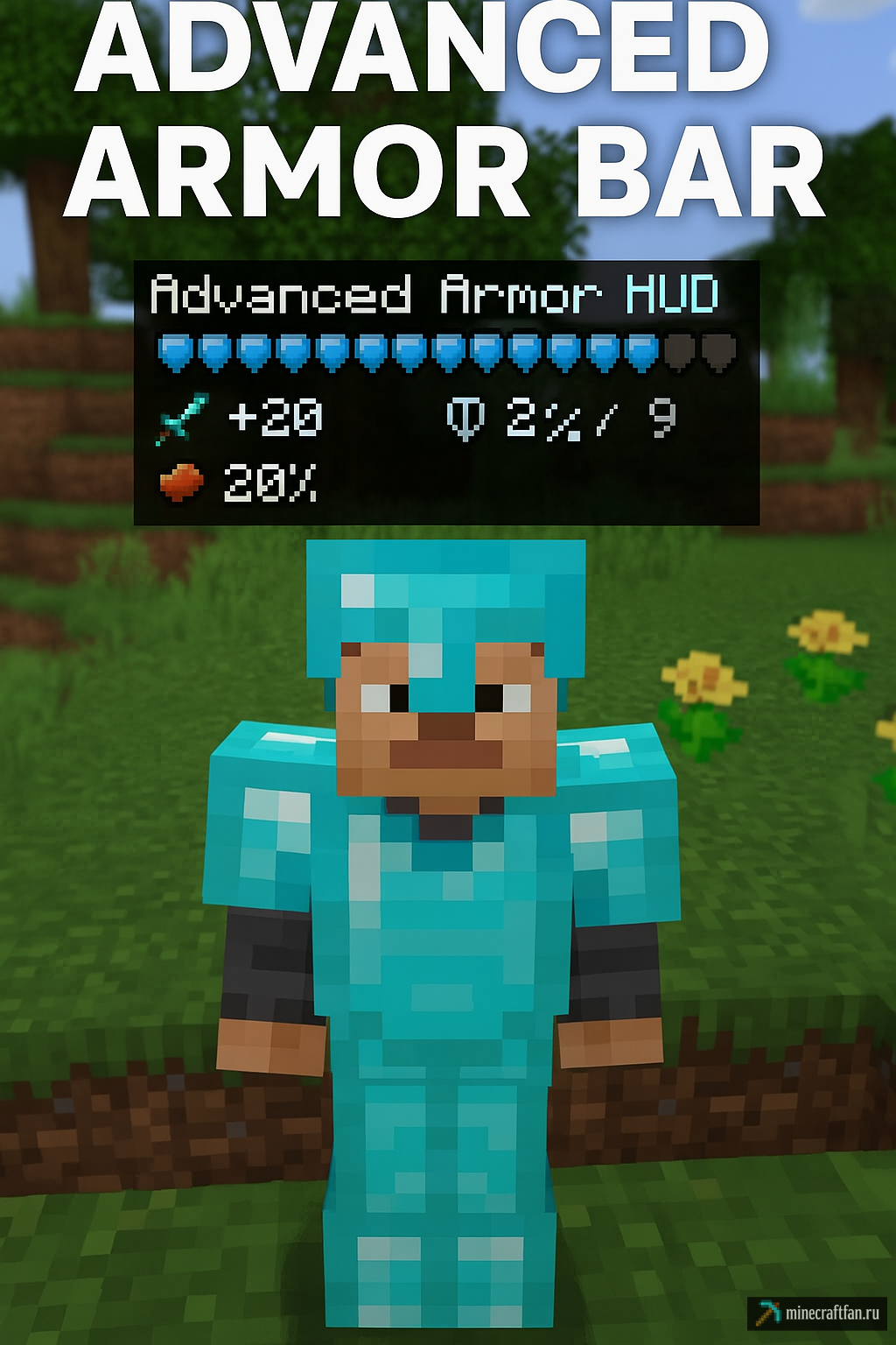 Advanced Armor Bar для Майнкрафт 1.20.1 — улучшенная панель брони и защита