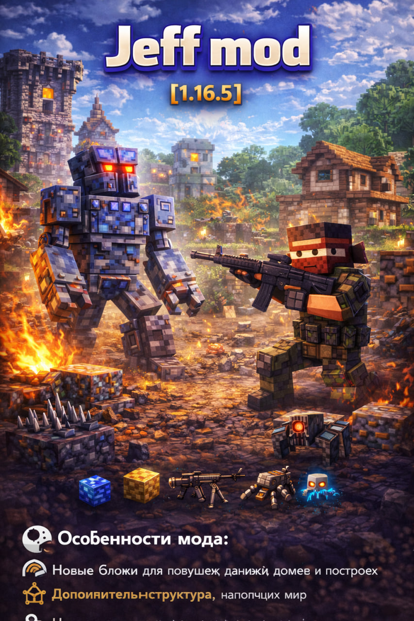 Jeff mod — новые блоки, оружие и мобы для Minecraft