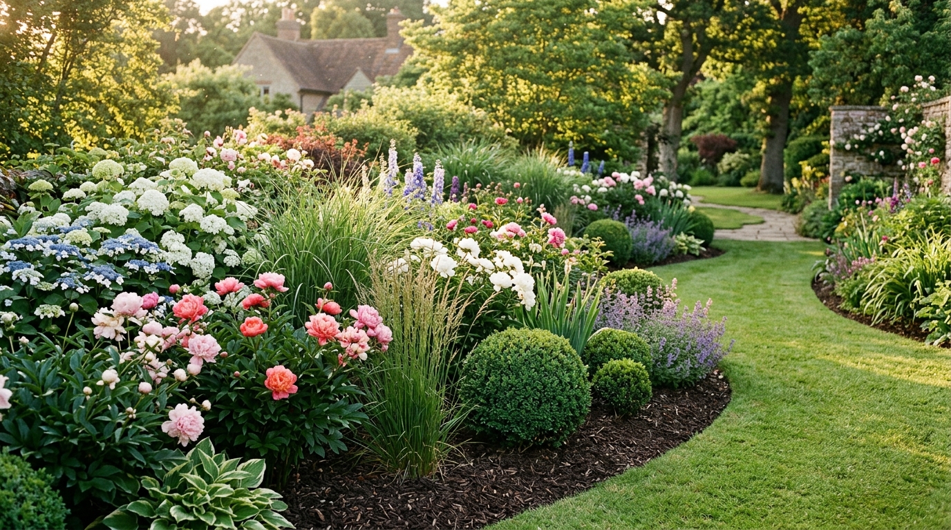 Greenery and flowerbeds