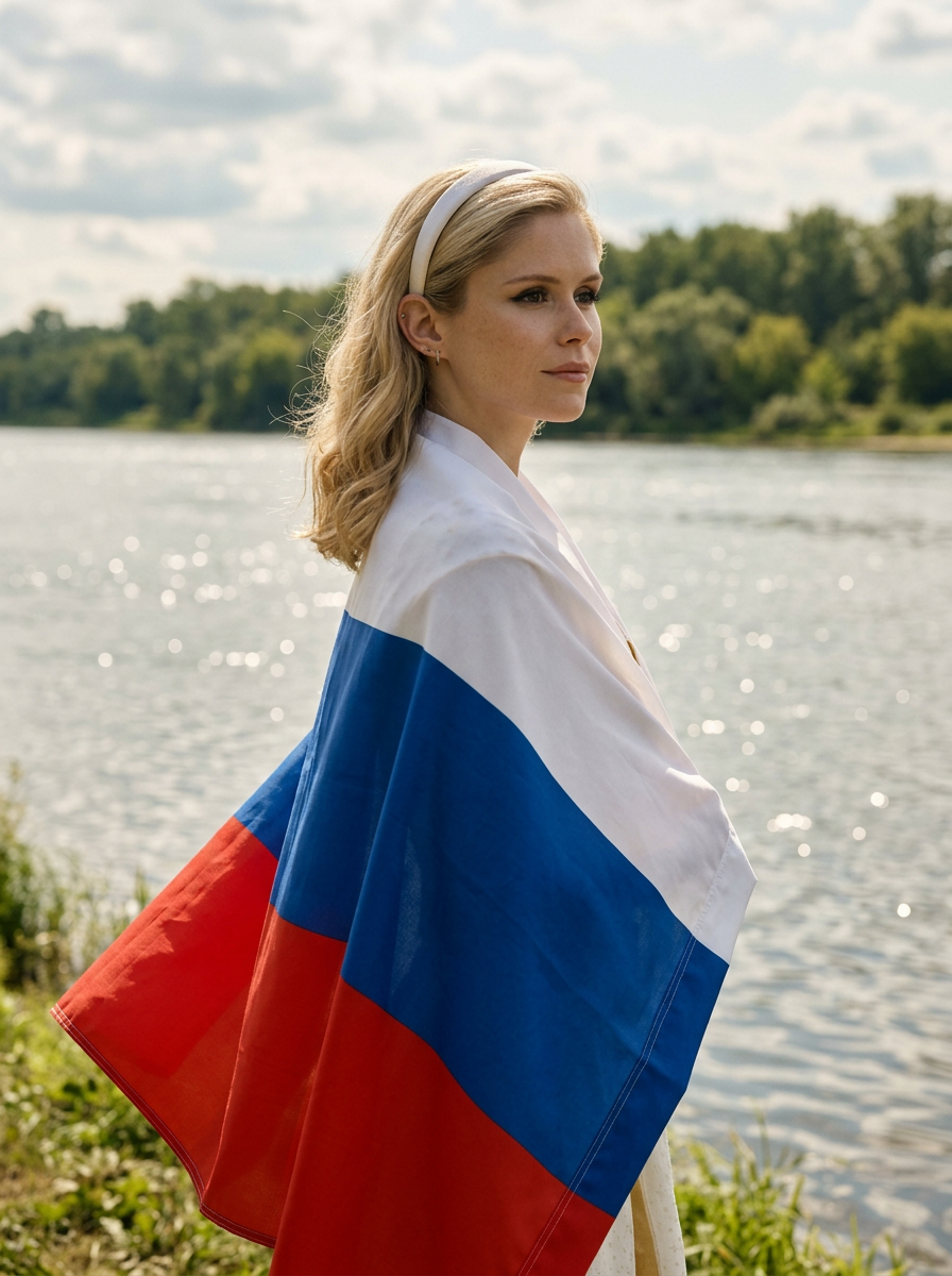 Портрет у воды с флагом