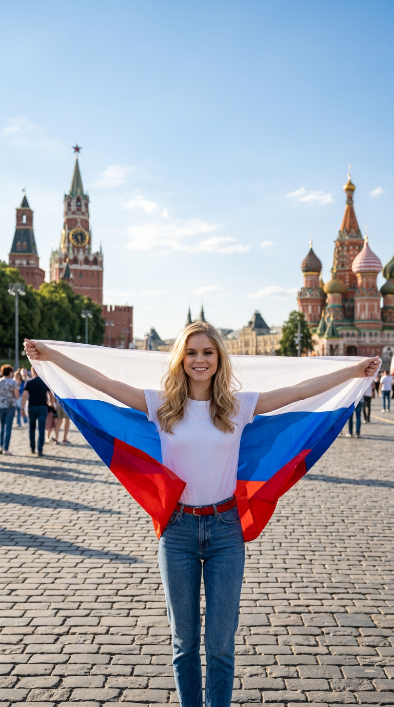 На Красной площади с флагом в руках