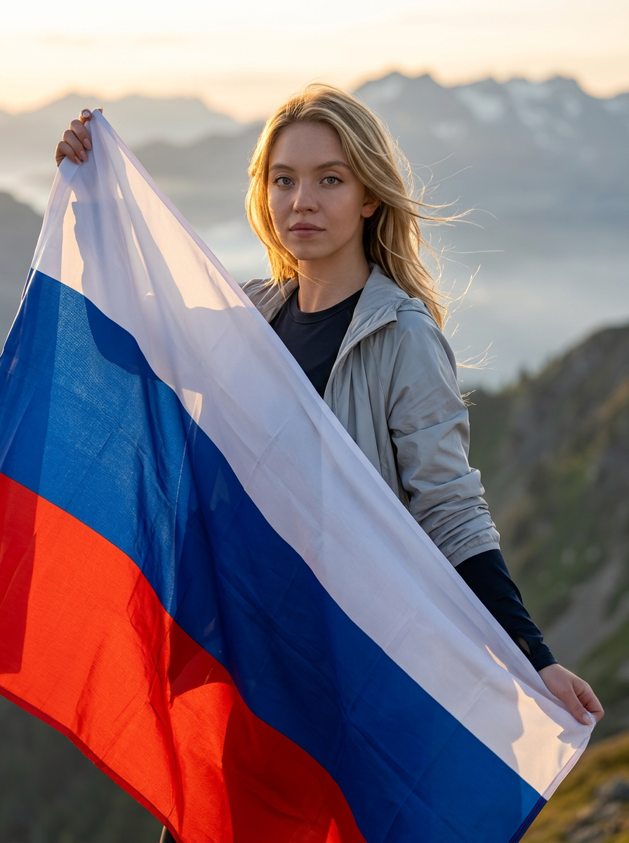 Горы и флаг на ветру