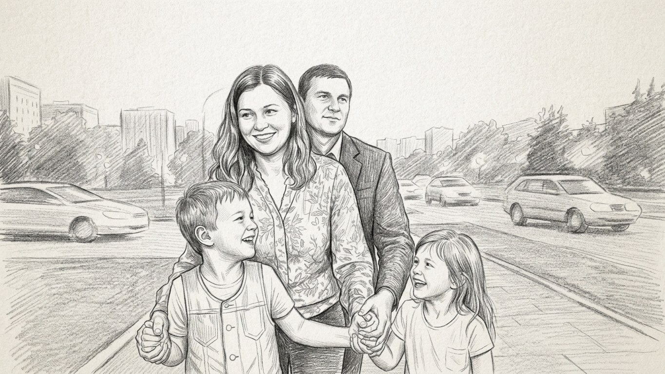 Семейное фото стало карандашным рисунком со штриховкой и фактурой бумаги — после