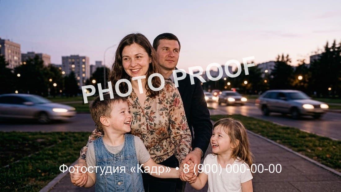 С семейного кадра убраны водяной знак и строка с телефоном — до