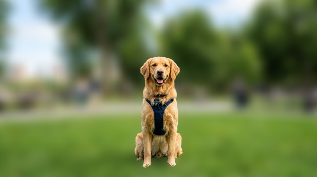A dog in a park with the background blurred into bokeh — after