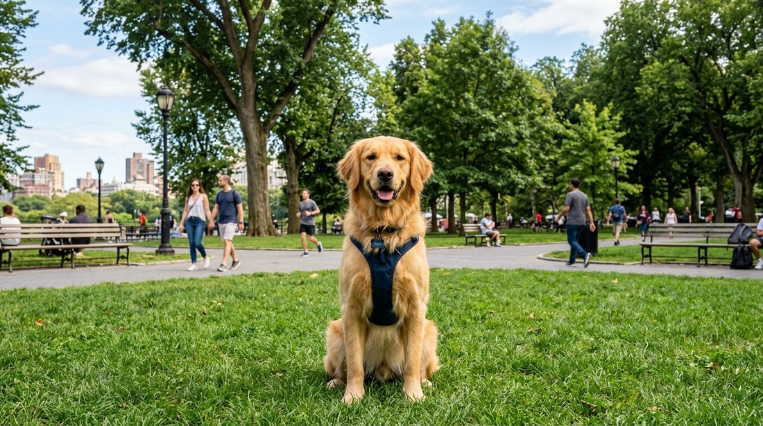 A dog in a park with the background blurred into bokeh — before
