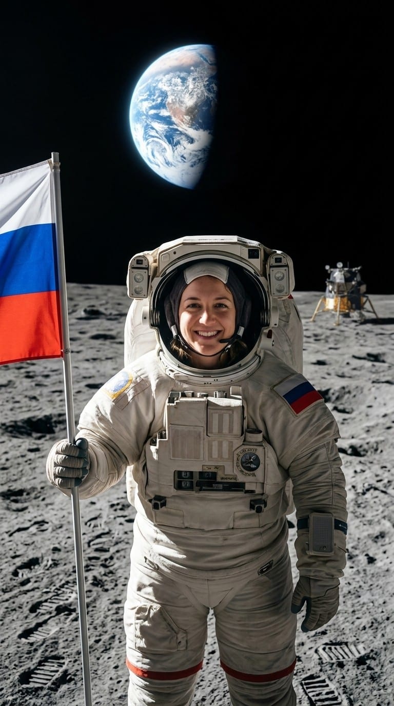Она же в скафандре на Луне