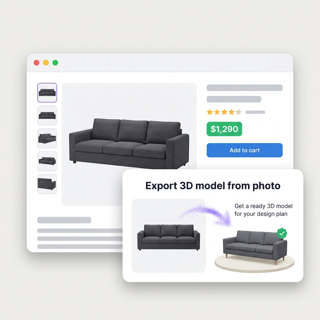 AI turning a photo of real furniture into a 3D model